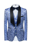 Costumes de Soirée 3 pièces en jacquard à revers bleu clair pour hommes