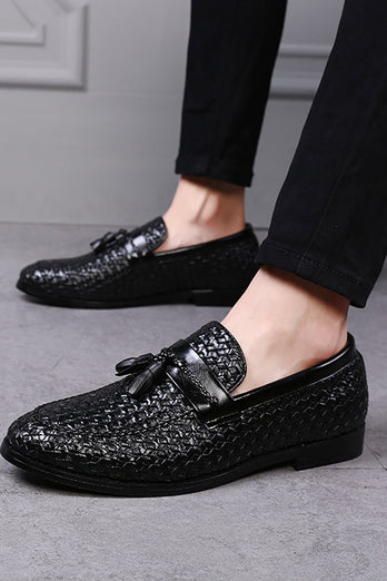 Chaussures pour hommes en cuir à franges noires