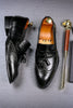 Charger l&#39;image dans la galerie, Black Slip-On Fringe Chaussures de fête pour hommes