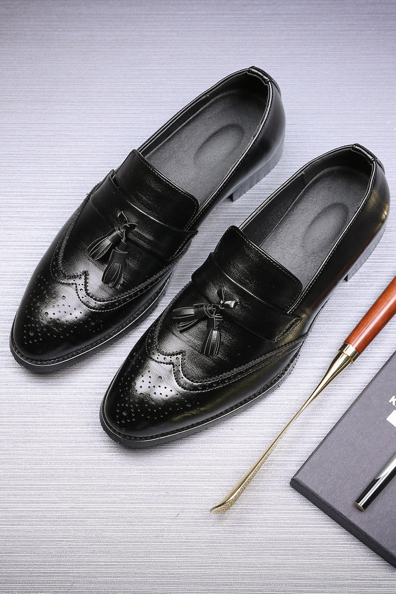Charger l&#39;image dans la galerie, Black Slip-On Fringe Chaussures de fête pour hommes