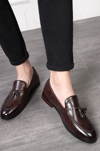 Chaussures pour hommes à franges en cuir noir