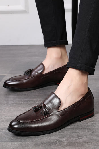 Chaussures pour hommes à franges en cuir noir