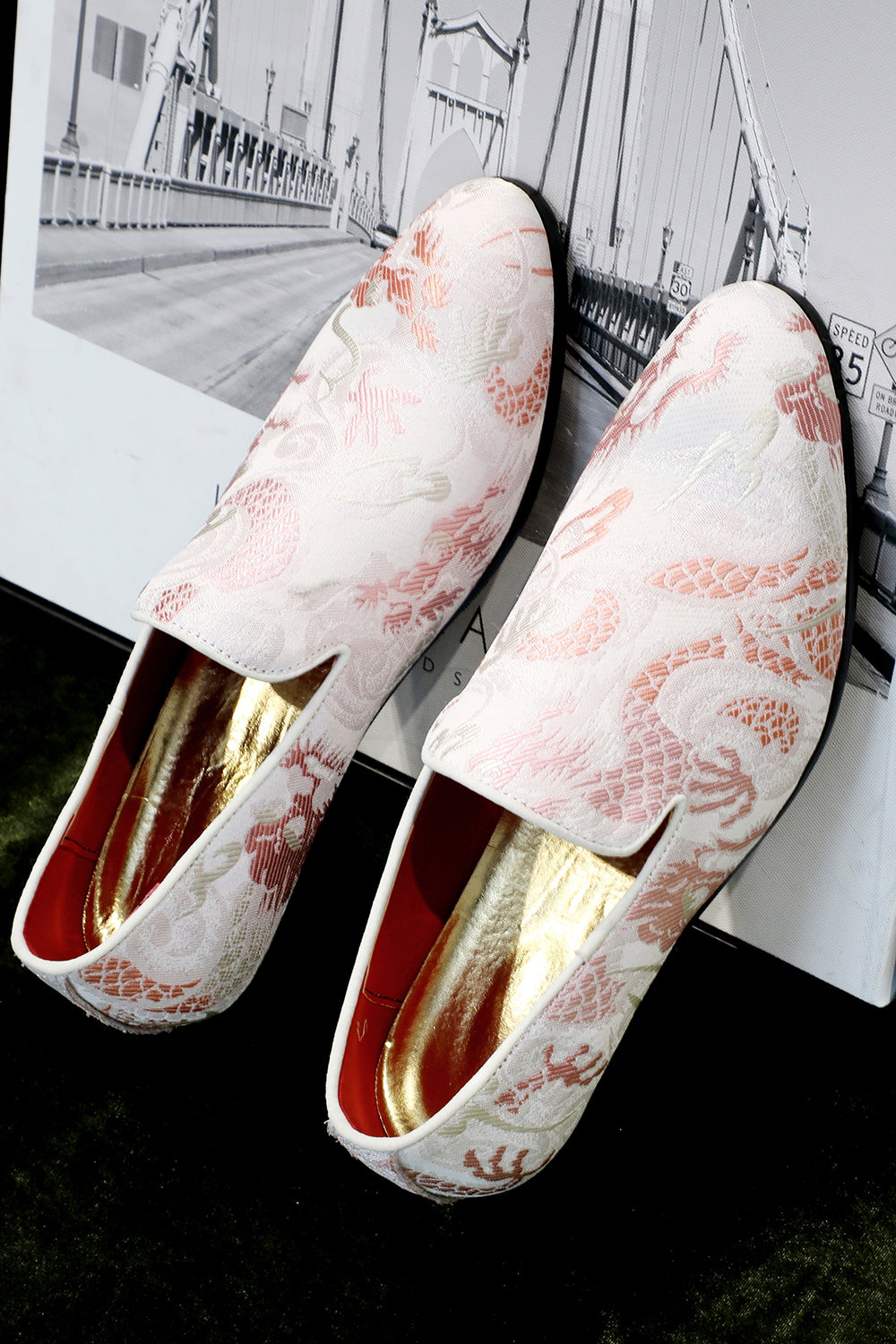 Pink Jacquard Slip-On Chaussures Homme