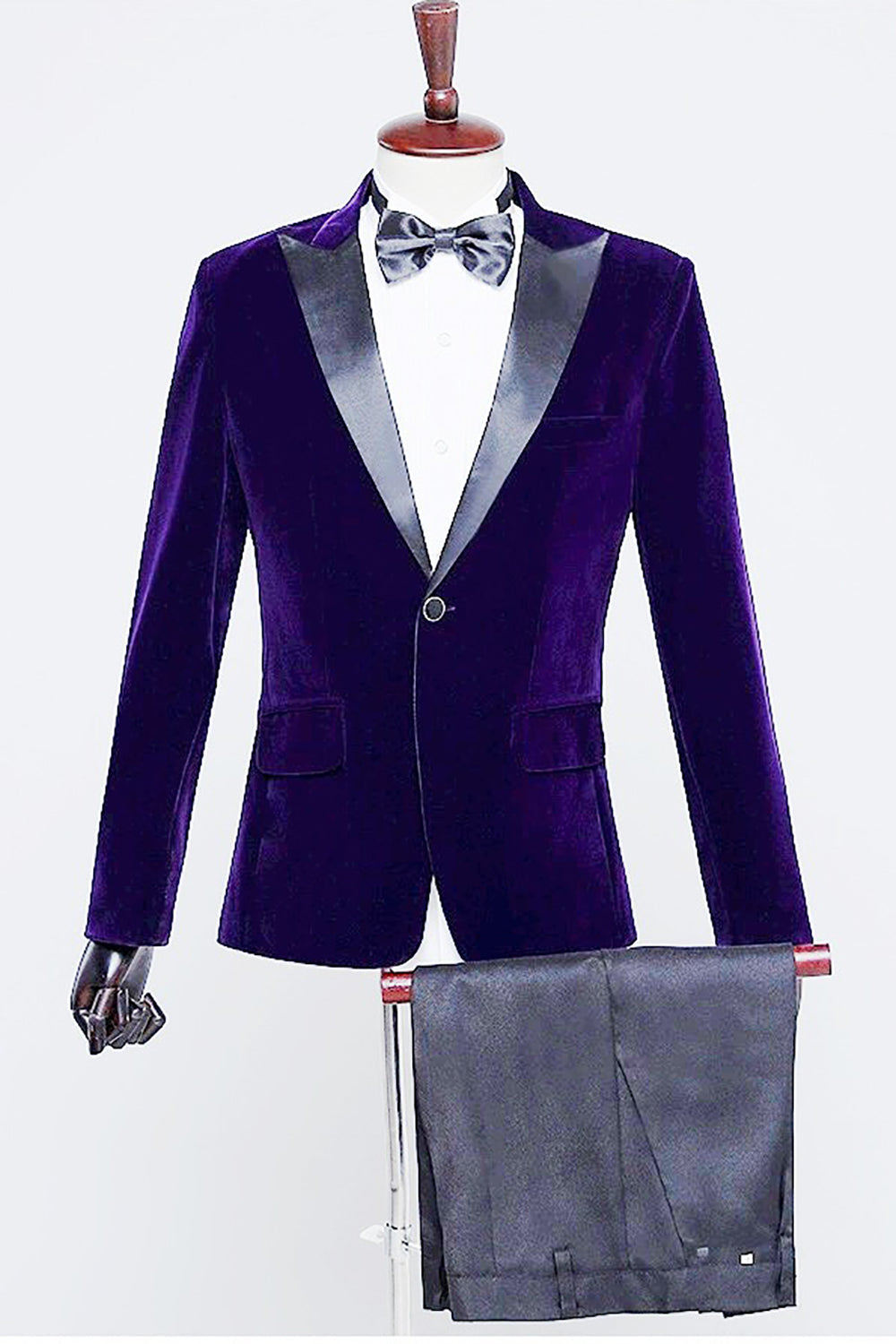 Blazer Homme En Velours à Paillettes Violet – Coupe Classique, Revers Noir – Taille S à XXL