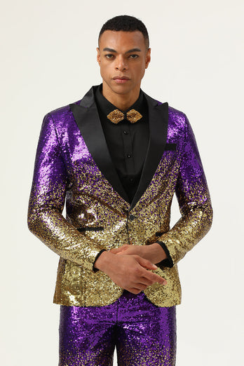 Hommes 2 pièces Ombre Sequins Purple Slim Fit Notched Revers Prom Suits