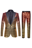 Hommes 2 pièces Ombre Sequins Purple Slim Fit Notched Revers Prom Suits