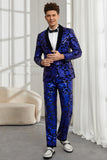 Châle Revers Un Bouton Bleu royal Paillettes Homme 2 Pièces Costumes