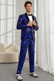 Châle Revers Un Bouton Bleu royal Paillettes Homme 2 Pièces Costumes