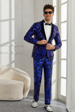 Châle Revers Un Bouton Bleu royal Paillettes Homme 2 Pièces Costumes