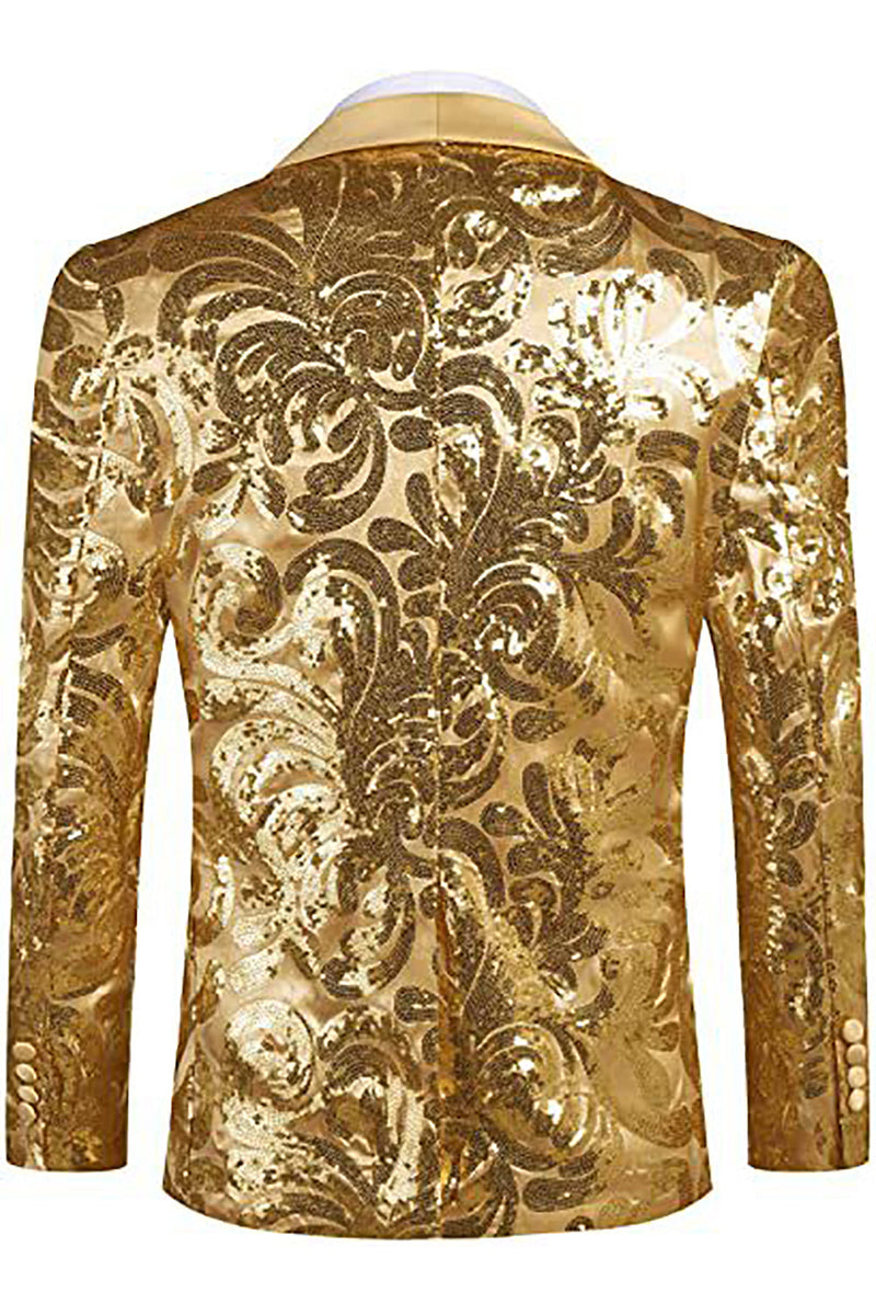 Charger l&#39;image dans la galerie, Golden Shawl Lapel Sequins Blazer Homme