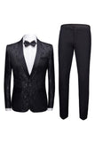 Blanc Châle Lapel Jacquard Prom Hommes 2 Pièces Costumes