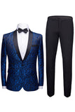 Blanc Châle Lapel Jacquard Prom Hommes 2 Pièces Costumes