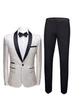 Blanc Châle Lapel Jacquard Prom Hommes 2 Pièces Costumes