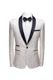 Blanc Châle Lapel Jacquard Prom Hommes 2 Pièces Costumes