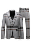 Grey Stripe Notched Lapel Homme 3 Pièces Costumes