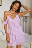 Lilas Spaghetti Straps Robe d’été avec volants