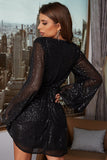 Sequin Black Manches Longues Robe de Cocktail