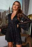 Sequin Black Manches Longues Robe de Cocktail