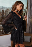 Sequin Black Manches Longues Robe de Cocktail