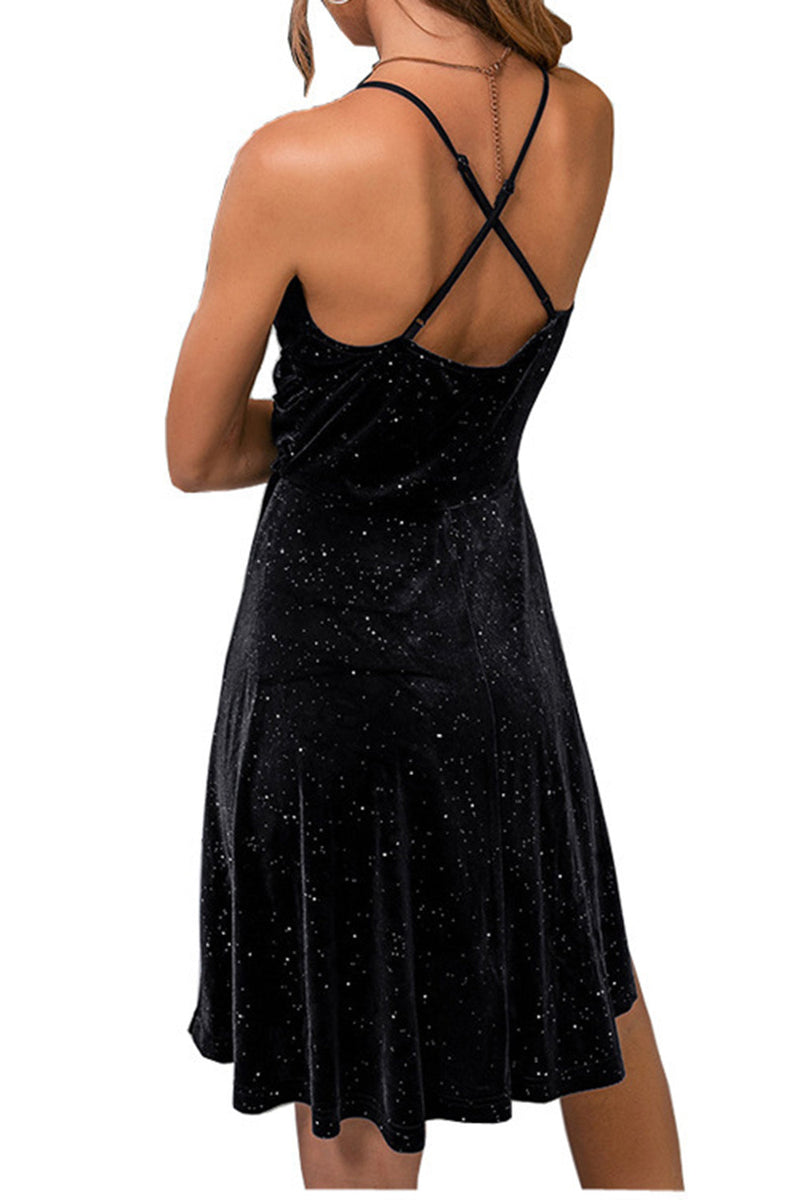 Charger l&#39;image dans la galerie, Spaghetti Straps Velvet A-line Robe de cocktail