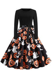 Robe d’Halloween imprimée à la lanterne de citrouille noire