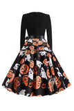 Robe d’Halloween imprimée à la lanterne de citrouille noire