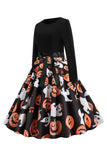 Robe d’Halloween imprimée à la lanterne de citrouille noire