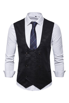Gilet noir à double poitrine pour hommes avec ensemble d’accessoires de chemise