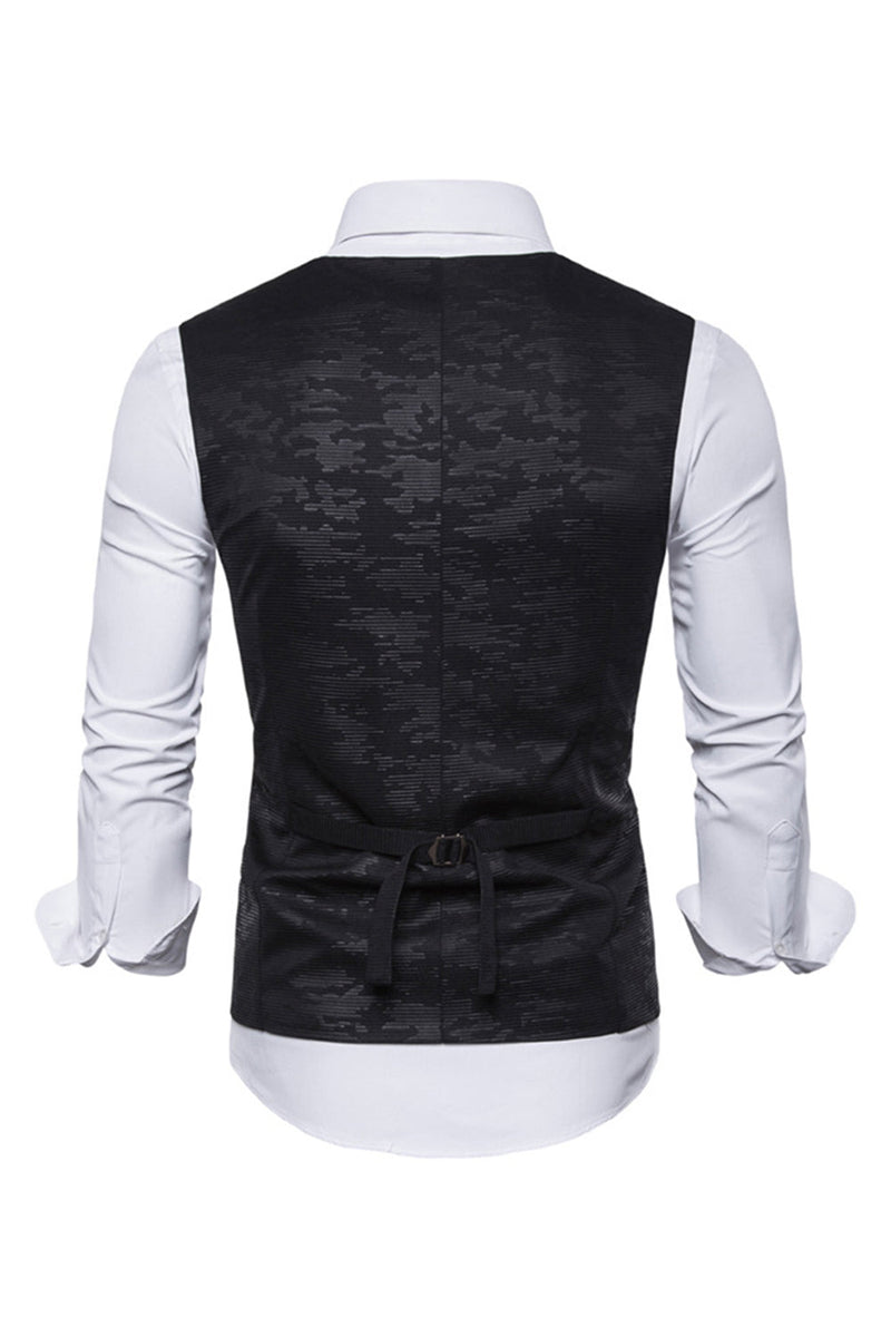 Charger l&#39;image dans la galerie, Gilet noir à double poitrine pour hommes avec ensemble d’accessoires de chemise