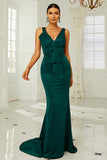 Robe de bal de sirène à col V vert foncé