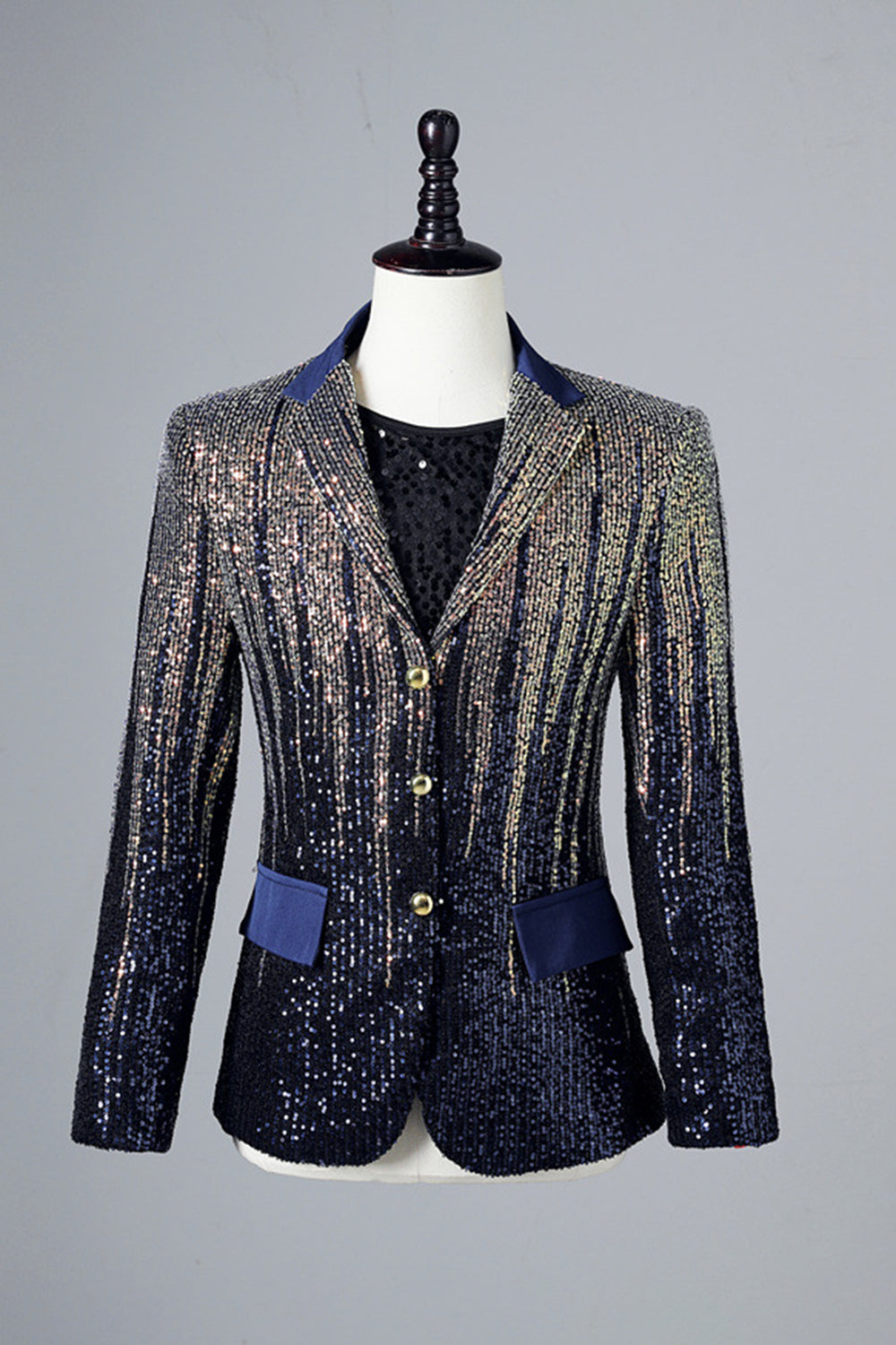 Blazer à simple boutonnage à paillettes bleu marine pour homme
