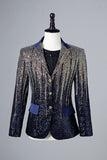 Blazer à simple boutonnage à paillettes bleu marine pour homme