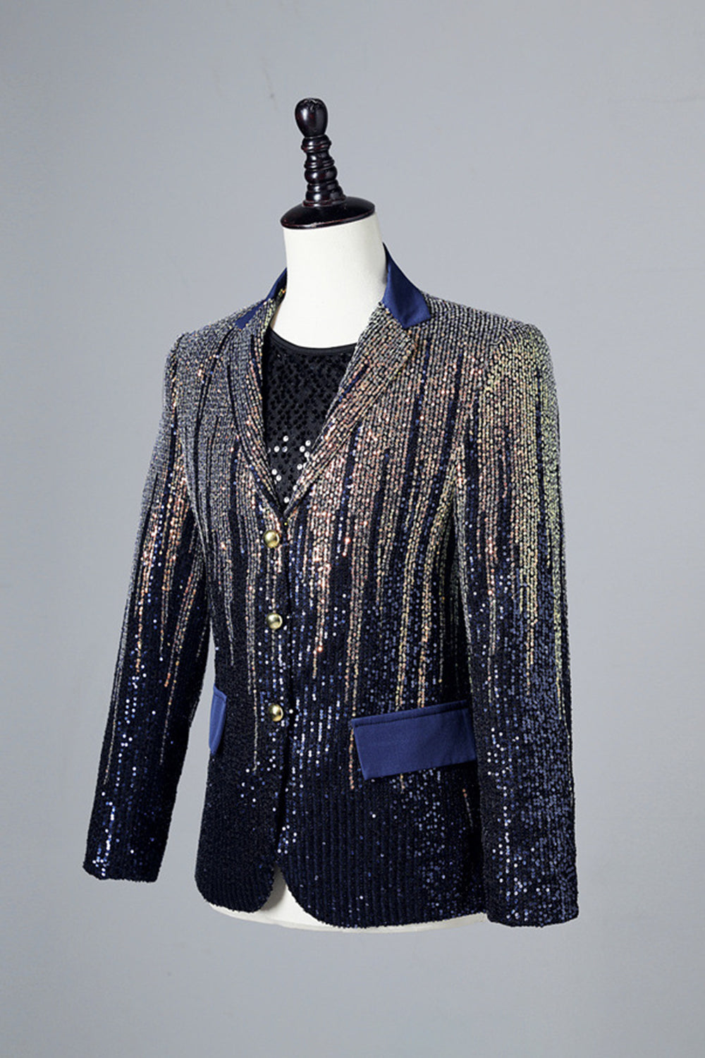 Blazer à simple boutonnage à paillettes bleu marine pour homme