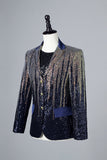 Blazer à simple boutonnage à paillettes bleu marine pour homme
