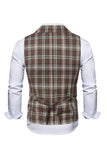 Col à revers Double Poitrine Décontracté Café Costume Hommes Grille Gilet