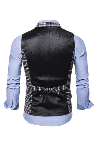 Gilet pour homme à carreaux noir à poitrine unique avec ensemble d’accessoires de chemise