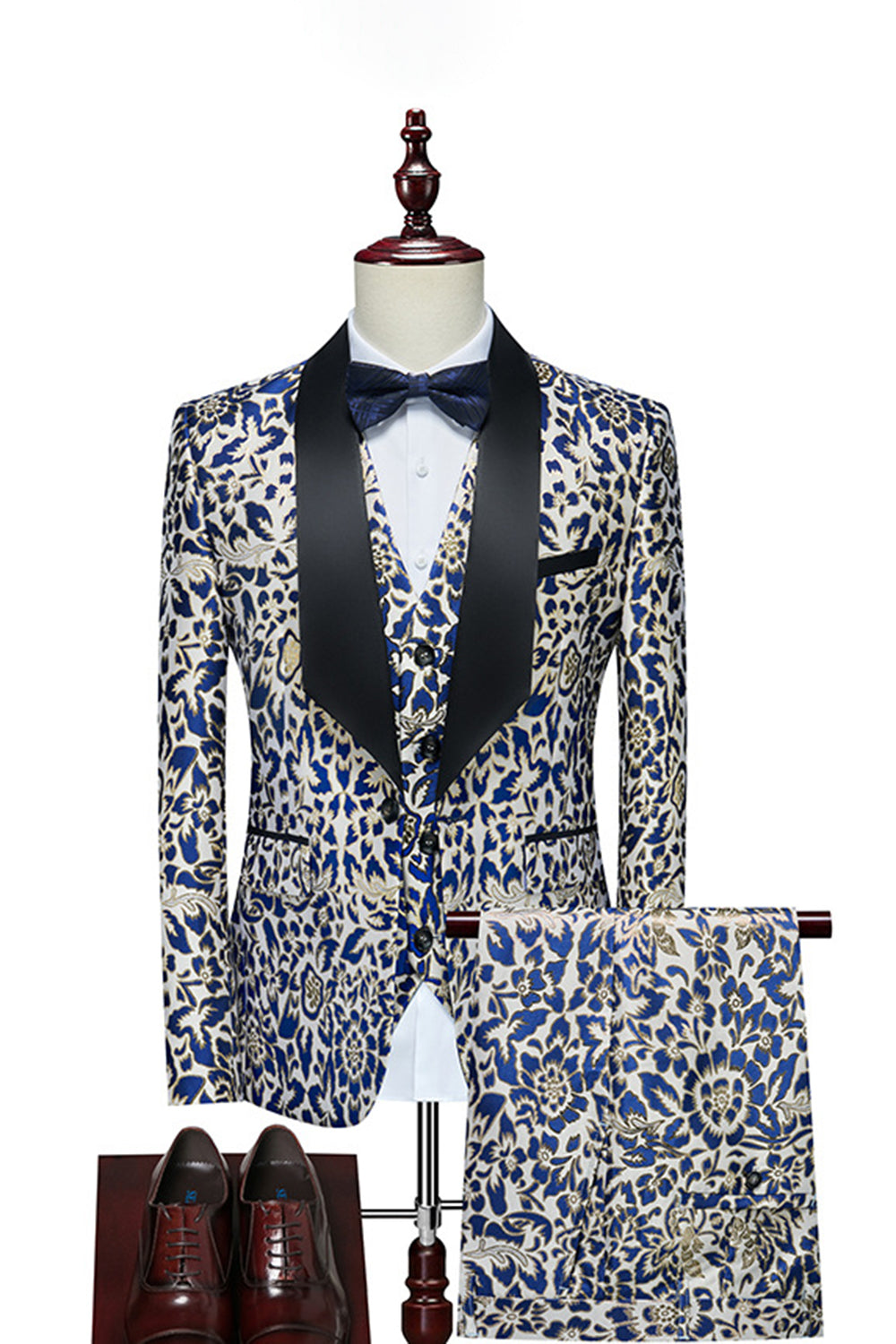 Royal Blue Leopard Imprimé 3 Pièces Costumes Hommes