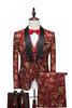 Charger l&#39;image dans la galerie, Red Jacquard Shawl Lapel 3 Pièces Costumes Homme
