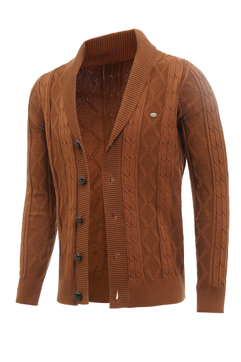 Charger l&#39;image dans la galerie, Câble marron tricoté manches longues Pull Cardigan pour hommes