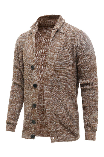 Châle kaki Col Manches Longues Loose Fit Homme Cardigan Pull