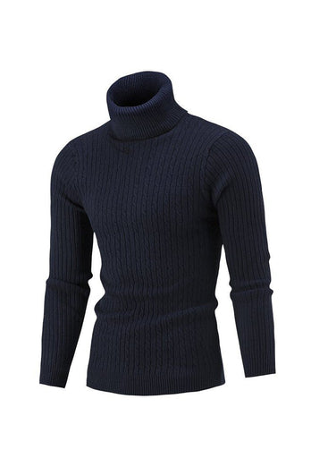 Navy Men’s Slim Fit Col Roulé Casual Twisted Knitted Pullover Pullers