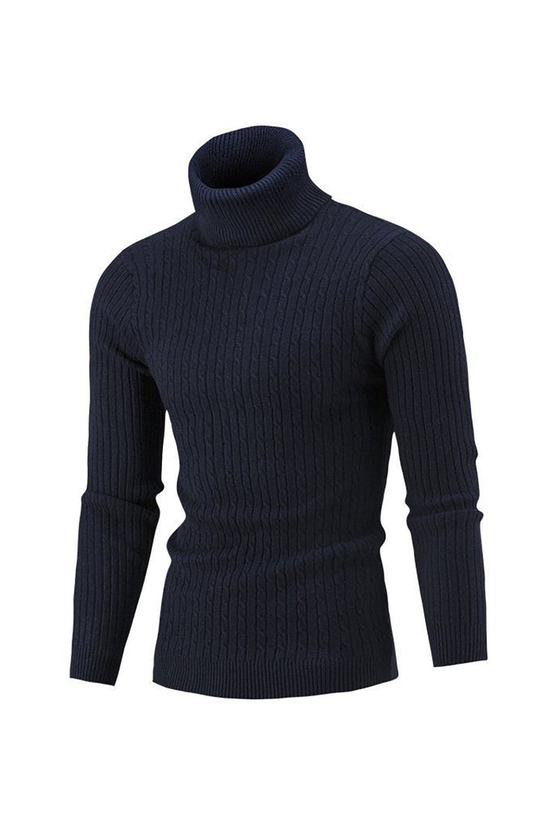 Charger l&#39;image dans la galerie, Navy Men’s Slim Fit Col Roulé Casual Twisted Knitted Pullover Pullers