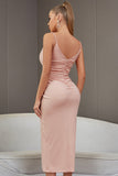 Blush Bodycon Spaghetti Straps Robe de cocktail avec fente