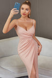 Blush Bodycon Spaghetti Straps Robe de cocktail avec fente