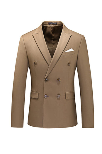Khaki Double Breasted Notched Lapel 3 Pièces Costumes Hommes