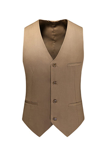 Khaki Double Breasted Notched Lapel 3 Pièces Costumes Hommes