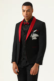 3 pièces Black Red Shawl Lapel Men’s Prom Suits