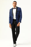 One Button Blue Shawl Lapel Jacquard Men’s Prom Blazer