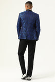 One Button Blue Shawl Lapel Jacquard Men’s Prom Blazer