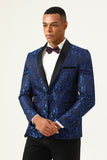 One Button Blue Shawl Lapel Jacquard Men’s Prom Blazer